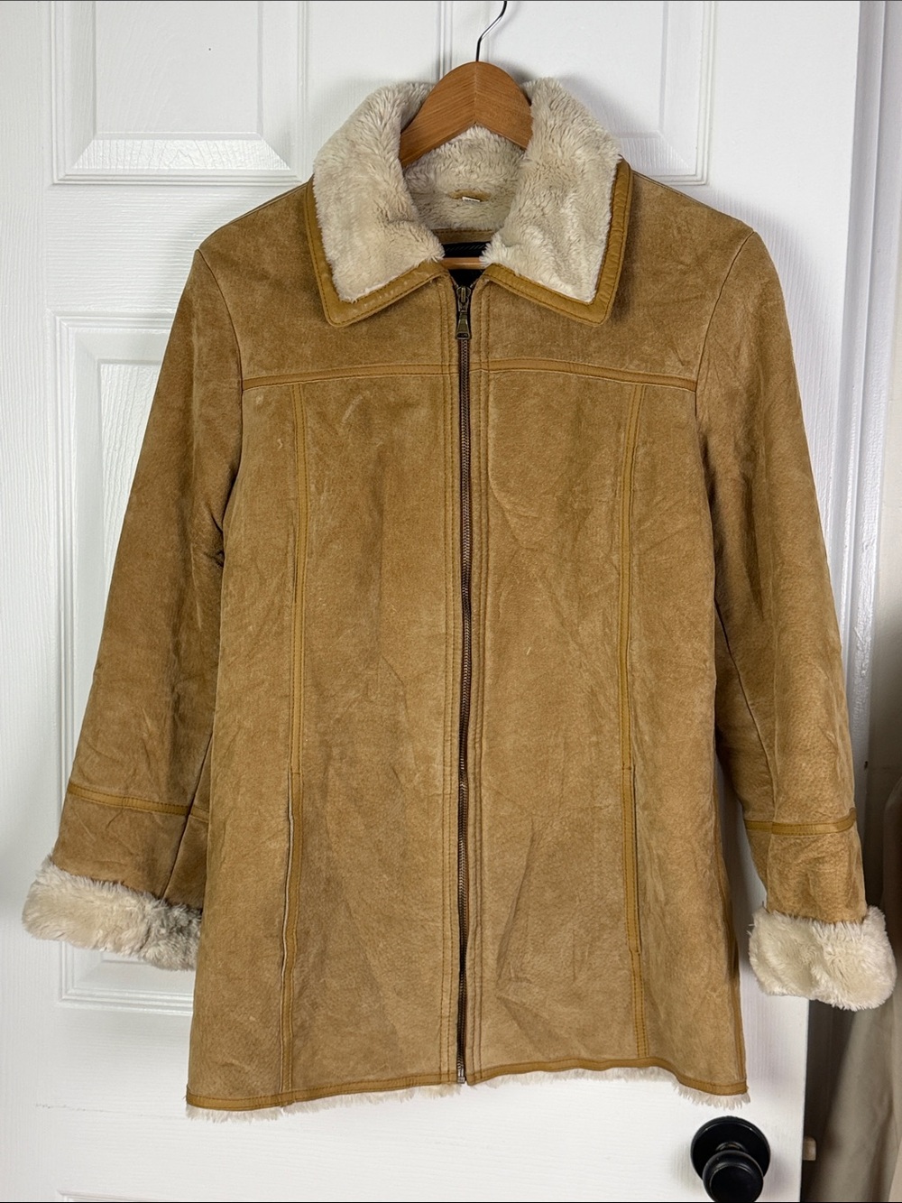Vintage Avanti New York tan suede shearling zip jacket size small unisex